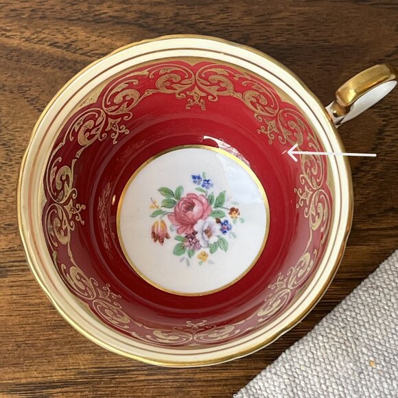 Aynsley England Bone China Tea Cup Ruby Red Floral Center 882 - Picture 15 of 16